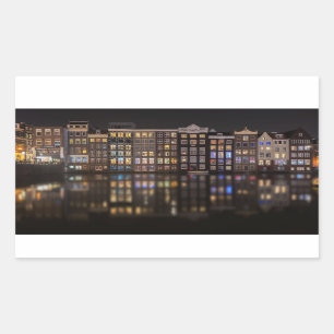 Sticker Rectangulaire Maisons d'Amsterdam avec les lumières colorées