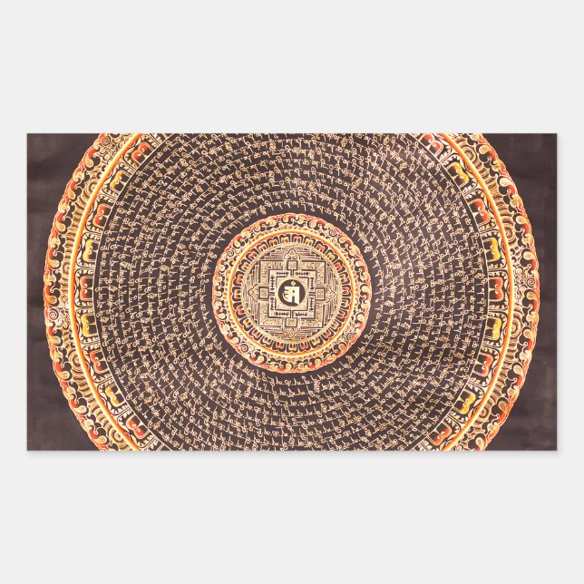 Sticker Rectangulaire Mandala Art tibétain (or et noir) (Devant)