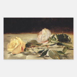 Sticker Rectangulaire Manet : Deux Roses sur une nappe