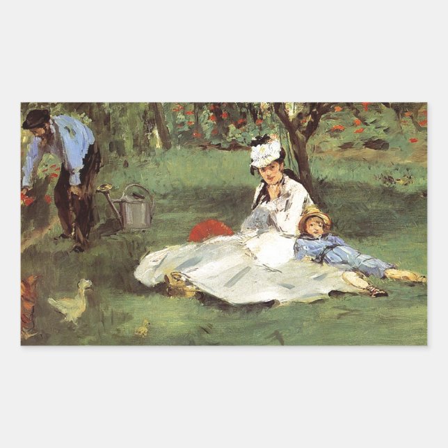 Sticker Rectangulaire Manet Impressionniste Français Famille Jardin Pein (Devant)
