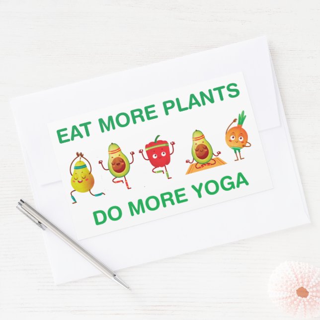 Sticker Rectangulaire Mangez plus de Plantes Faites plus de Yoga (Enveloppe)