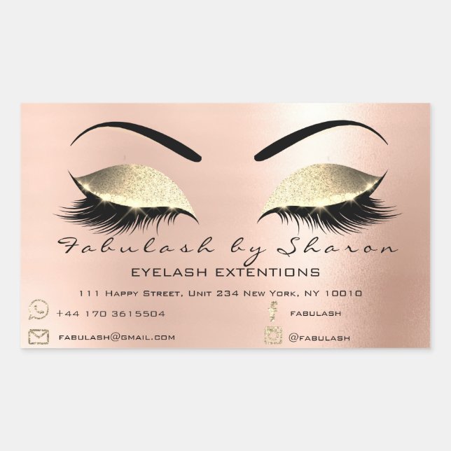 Sticker Rectangulaire Maquillage Beauté Salon Poudre Rose Adresse Contac (Devant)