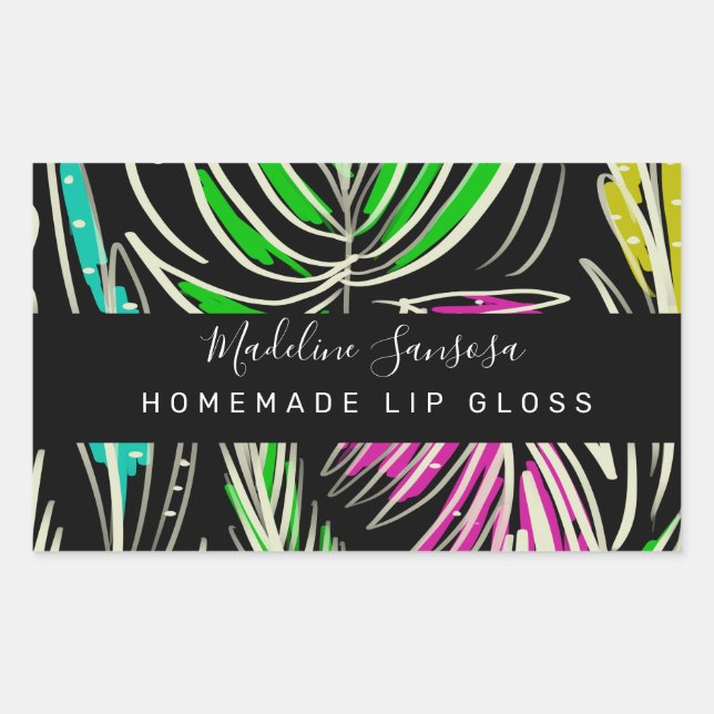 Sticker Rectangulaire Maquillage Lipgloss Bright Jungle Doodles Noir (Devant)
