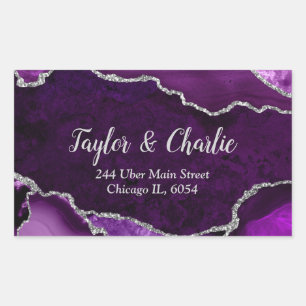 Sticker Rectangulaire Marbre Agate Faux Paillettes Violet et Argent