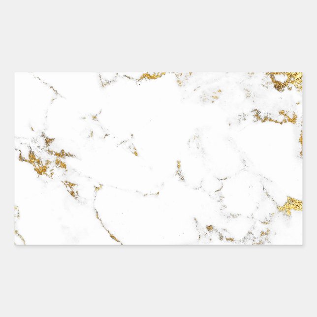 Sticker Rectangulaire Marbre Blanc Or Abstrait Pierre Mariage Faveur (Devant)