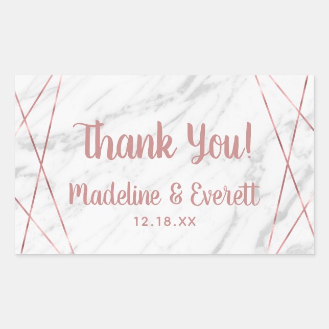 Sticker Rectangulaire Marbre blanc Rose Gold Triangle Mariage Merci (Devant)