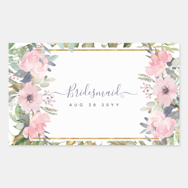 Sticker Rectangulaire Mariage Bohème Floral Végétal Rose Tendresse (Devant)