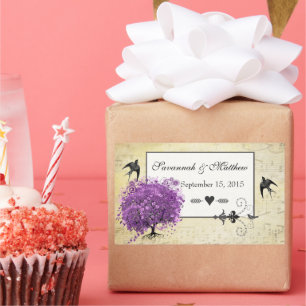 Sticker Rectangulaire Mariage de feuille d'arbre de coeur violet radiant