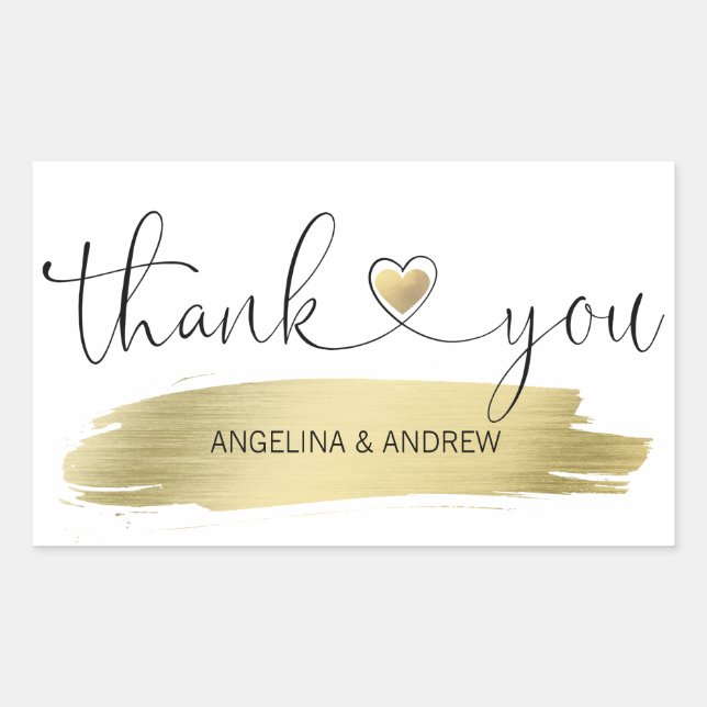 Sticker Rectangulaire Mariage de Merci de brosse d'or (Devant)