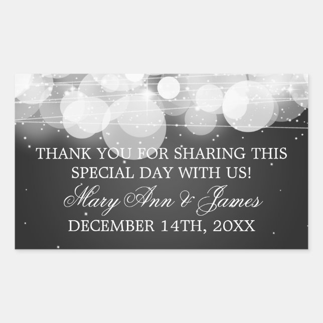 Sticker Rectangulaire Mariage Favor Éclairage & Éclairage Noir (Devant)