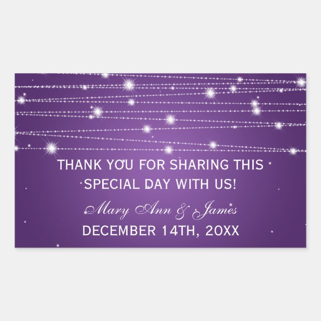 Sticker Rectangulaire Mariage Favor Tag Sparkling Lines Purple (Devant)