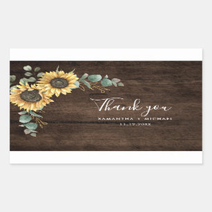 Sticker Rectangulaire Mariage floral de tournesol Merci rustique