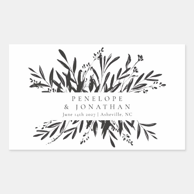 Sticker Rectangulaire Mariage minimaliste noir blanc botanique personnal (Devant)