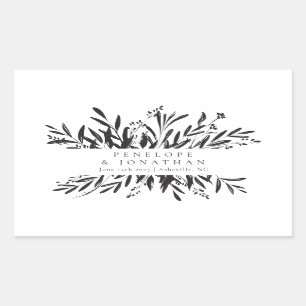 Sticker Rectangulaire Mariage minimaliste noir blanc botanique personnal