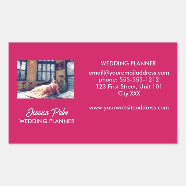 Sticker Rectangulaire Mariage photo personnalisé rose (Devant)