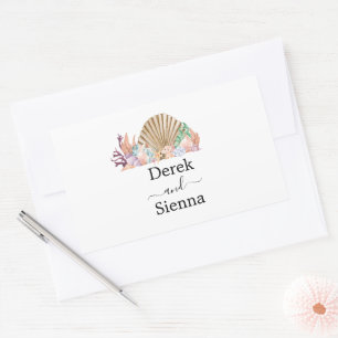 Sticker Rectangulaire Mariage sur la plage de corail et de coquillages