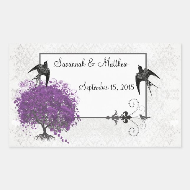 Sticker Rectangulaire Mariages de feuilles d'arbre du coeur pourpre (Devant)