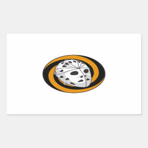 Sticker Rectangulaire masque de gardien de hockey orange noir