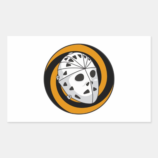 Sticker Rectangulaire masque de hockey gode orange noir (Devant)