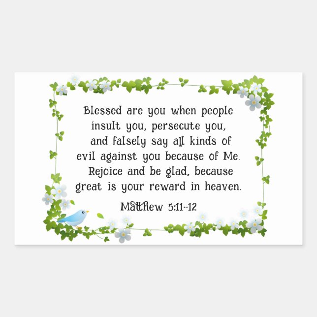 Sticker Rectangulaire Matthieu 5:11-12 Bénis êtes-vous Béatitudes Bible (Devant)