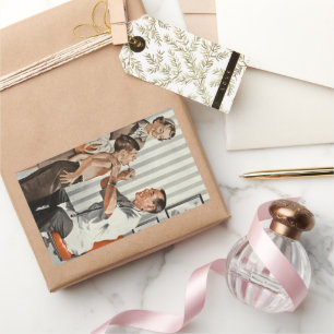 Sticker Rectangulaire Médecine Vintage, médecin pédiatre avec patient