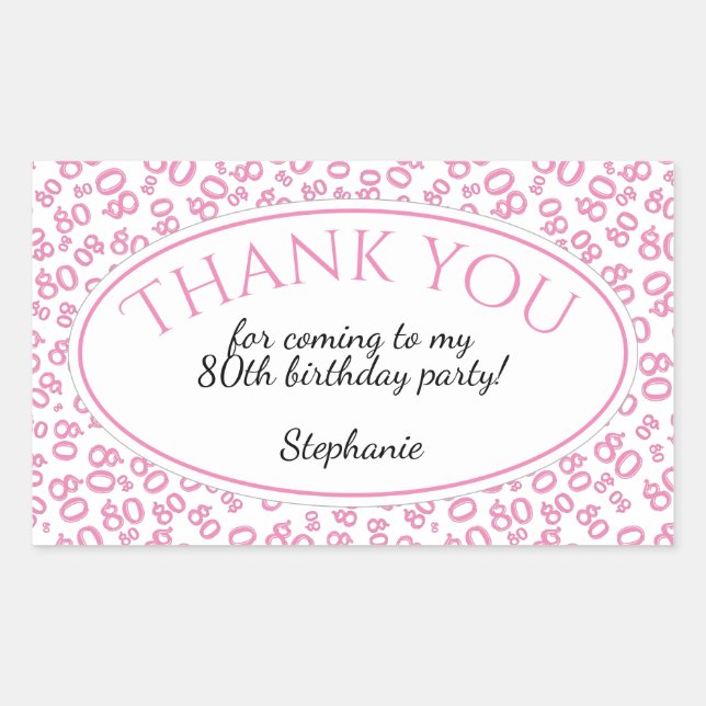 Sticker Rectangulaire Merci - 80e nombre Motif rose et blanc (Devant)