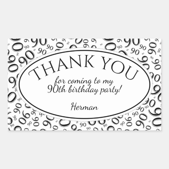 Sticker Rectangulaire Merci - 90e Motif numérique noir et blanc (Devant)
