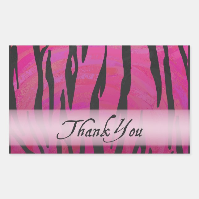 Sticker Rectangulaire Merci à rayures roses et noires chaudes (Devant)