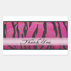 Sticker Rectangulaire Merci à rayures roses et noires chaudes