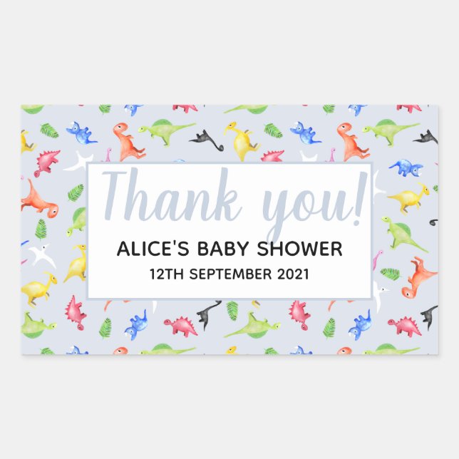 Sticker Rectangulaire Merci Aquarelle Dinosaur Motif Baby shower (Devant)