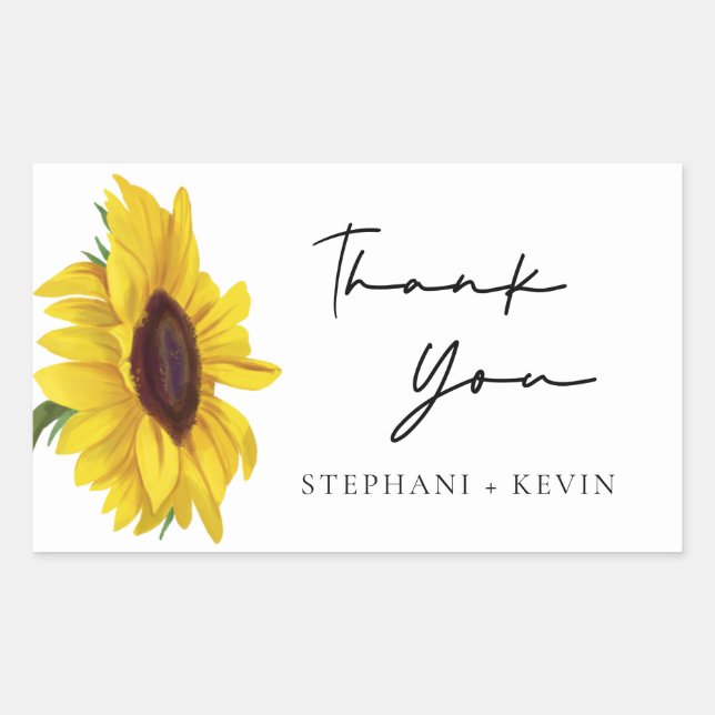 Sticker Rectangulaire Merci de Mariage de tournesol russe moderne (Devant)
