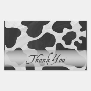 Sticker Rectangulaire Merci d'impression de vache noire et blanche