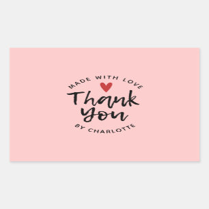 Sticker Rectangulaire Merci Fabriqué À La Main Avec L'Amour Rose