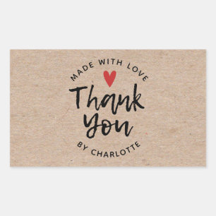 Sticker Rectangulaire Merci fait main avec amour rustique Kraft