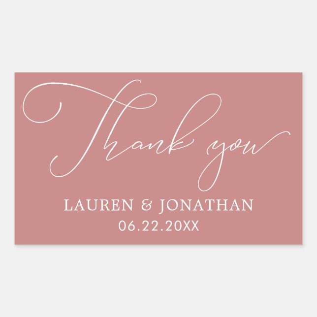 Sticker Rectangulaire Merci, Faveur Mariage, Rose, Blanc (Devant)