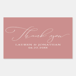Sticker Rectangulaire Merci, Faveur Mariage, Rose, Blanc