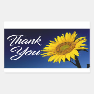 Sticker Rectangulaire Merci floral Fleur de tournesol jaune bleu marine