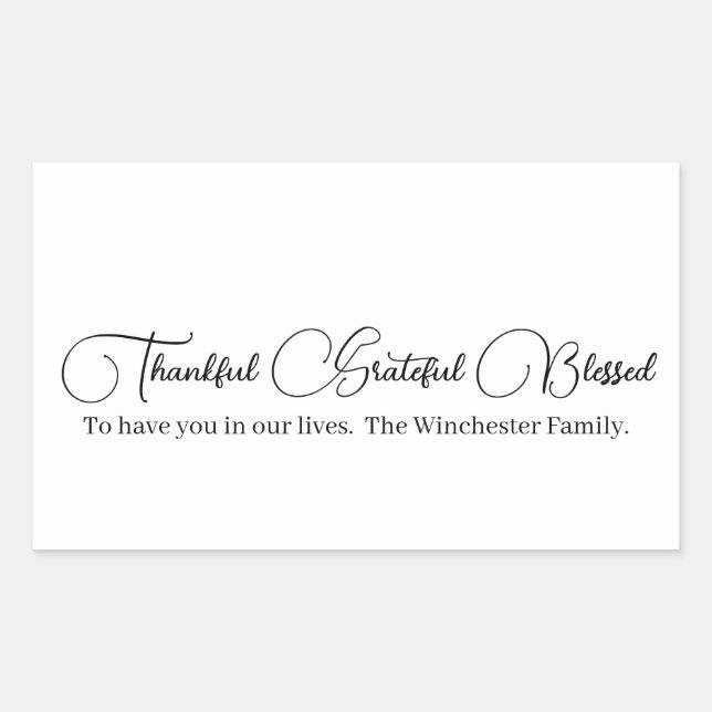 Sticker Rectangulaire Merci Grateful Blessé script Thanksgiving (Devant)