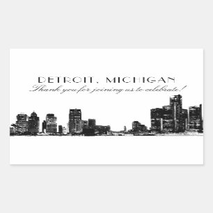 Sticker Rectangulaire Merci Mariage de Detroit Skyline Art déco noir