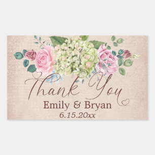 Sticker Rectangulaire Merci Mariage vintage Arrière - plan Rose Spray Cl