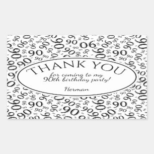 Sticker Rectangulaire Merci - quatre-vingt-dixième motif de nombre noir