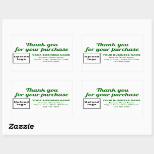 Sticker Rectangulaire Merci vert pour votre achat en blanc