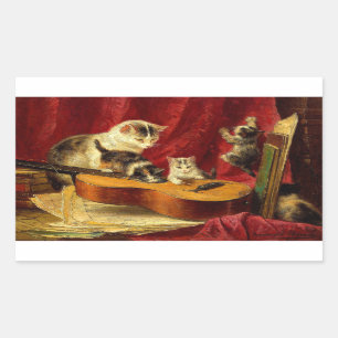 Sticker Rectangulaire Mère Chat et chatons Jouer avec la guitare