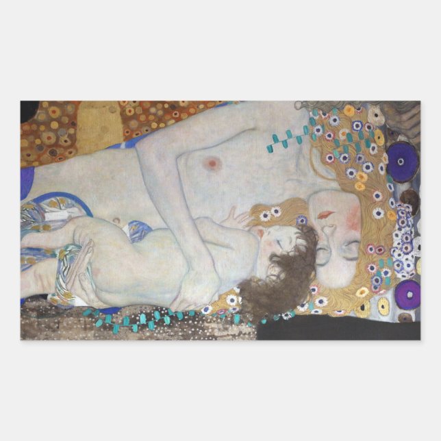 Sticker Rectangulaire Mère et enfant par Gustav Klimt (Devant)