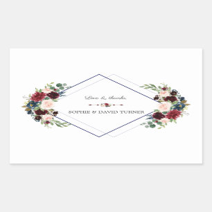 Sticker Rectangulaire Merlot géométrique moderne Marine bleu Mariage flo