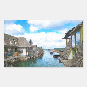 Sticker Rectangulaire Michigan Fish Town Painting