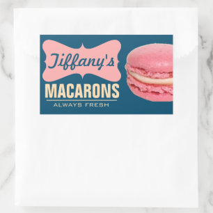 Sticker Rectangulaire Mignons Macarons Français Roses   Macarons Faits M