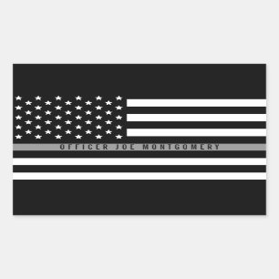 Sticker Rectangulaire Mince Gris Line American Flag Ajouter un nom