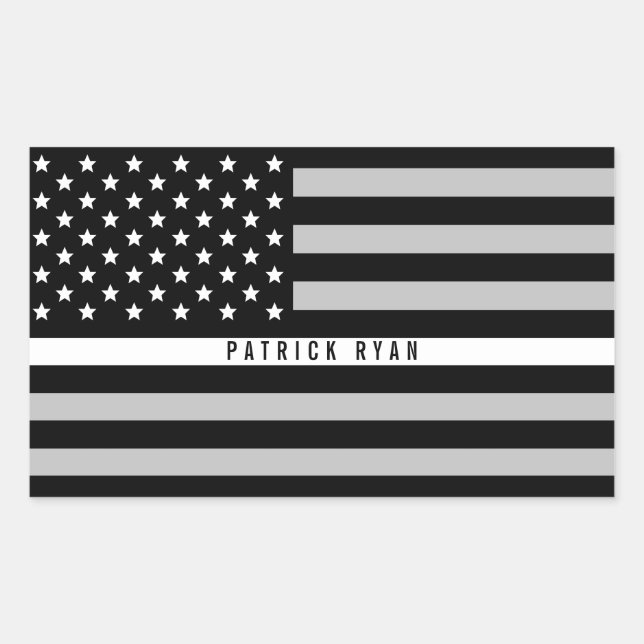 Sticker Rectangulaire Mince ligne blanche drapeau américain EMT EMS Mono (Devant)