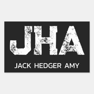 STICKER RECTANGULAIRE MINIMALISTE BLANC MONOGRAMME À TROIS LETTRES NOM N